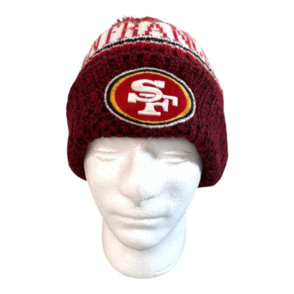 San Francisco 49ers Knit Beanie Hat W/ Pom Red White Logo Adult Winter Warm NFL